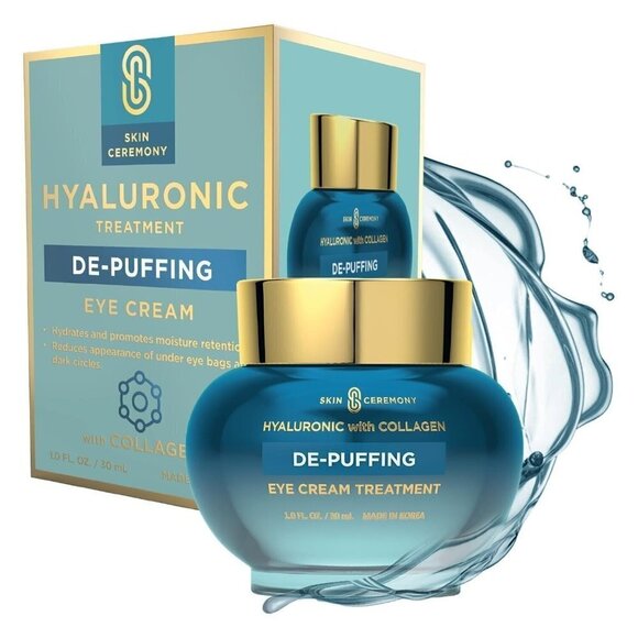 Skin Ceremony De-Puffing, Eye Cream Hyaluronic Acid & Collagen Dark Circles NIB - Picture 1 of 7